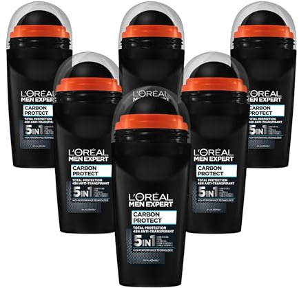 L'Oréal Men Expert Carbon Protect Deodorant, das 4in1 Anti-Transpirant Deo-Roller schützt gegen Achselnässe und Körpergeruch und begeistert durch seinen maskulinen Duft (6 x 50ml)
