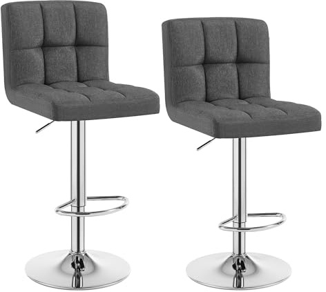 WOLTU Barhocker 2er Set, Barstuhl Höhenverstellbar,Leinen-Bezug, Dunkelgrau | Drehbarer Bar Stool mit Rückenlehne, Fußstütze, Robuster Metallrahmen, für Küche und Hausbar