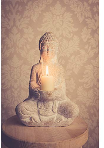 Stein Buddha Figur Deko Weiß 30cm Thai Skulptur Teelicht Betende Garten Steinfigur Teelichthalter Statue Zen Buddhafigur