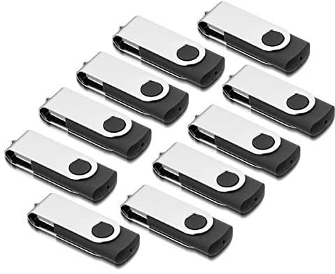 AreTop USB Stick 1GB 10 Stück, 360° drehbar USB 2.0, Schwarz | USB 2.0 Plug-and-Play, kompatibel mit PC/Laptop/Tablet/Auto/TV/Spielekonsole, inklusive 10 Lanyards