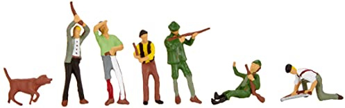 NOCH Jäger & Holzfäller H0 Figuren-Set – 7 handbemalte Miniaturfiguren mit Hund für Modelleisenbahn, Diorama & Modellbau, realistische Details, Spur H0 1:87, Kunststoff (15060)
