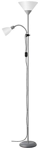 Brilliant Lampe Spari Deckenfluter Lesearm silber/weiß | 1x A60, E27, 60W, geeignet für Normallampen (nicht enthalten) | Mit Schnurzwischenschalter