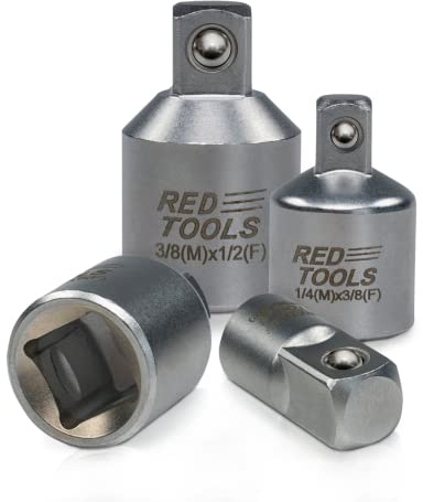 Red Tools Stecknuss Adapter Set 4 teilig 1/4 3/8 1/2 Zoll Adapter für Ratsche Akkuschrauber Bohrmaschine Steckschlüssel Adapter
