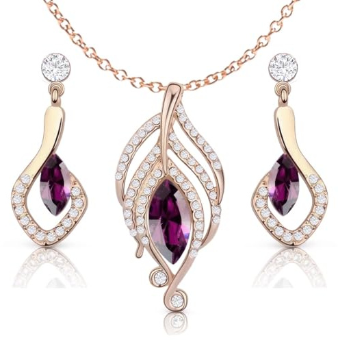 Crystalline Azuria Kristalle Simulierter Amethyst Schmuck-Set Halskette Anhänger 45 cm Ohrringe 18 kt Rosé Vergoldet für Damen