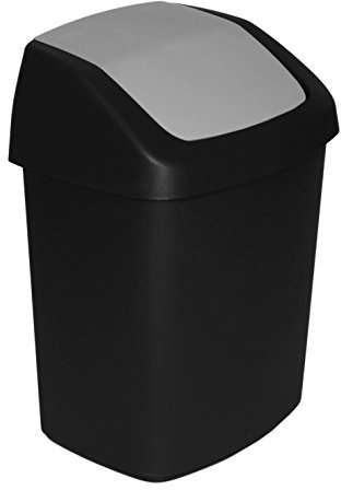 Curver 229420 Abfalleimer mit Schwingdeckel, aus Kunststoff, Schwarz/Grau, 30,6 x 24,8 x 41,8 cm, 15 Liter