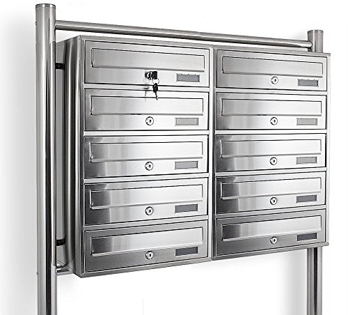 Bituxx Edelstahl Stand-Briefkastenanlage Postkasten Letterbox Mailbox Doppelt mit 10 Fächer