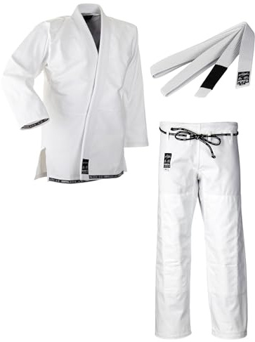 Ju-Sports BJJ Starter Gi Fortaleza Weiß + BJJ Gürtel Weiß A3 I Leichter & solider Brazilian Jujutsu Anzug für Einsteiger I BJJ Gi Herren I 100% Baumwolle