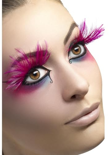 Smiffys Wimpern, Rosa, mit Federbusch, enthält Klebstoff Halloween