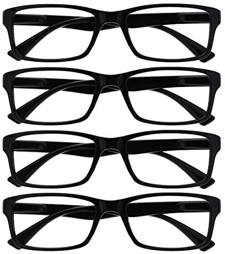 OPULIZE PEP Lesebrille für Damen und Herren - 4er Pack - Große Rechteckige Brille - Komfortable Federscharniere - Kratzfest - Schwarz +2.50