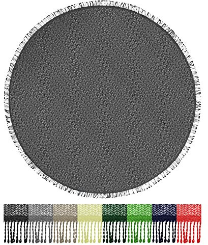 Brandsseller Gartentischdecke Ø 140 cm Tischdecke mit Fransen Outdoor Tischtuch rund Weichschaum für Garten, Terrasse, Balkon wetterfest rutschfest - Grau