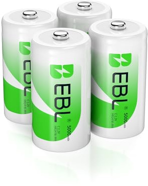 EBL Baby C Akku 5000mAh - NI-MH wiederaufladbare Batterie 4er Pack mit Aufbewahrungsbox, 1,2V Typ C Akku