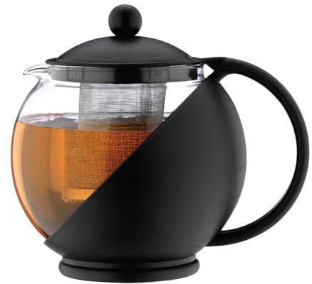 Café Olé Everyday Round Tea Pot Infuser Basket Glasteekanne Loose Leaf 700 ml/24 oz, Schwarz, 700ml / 0.7L