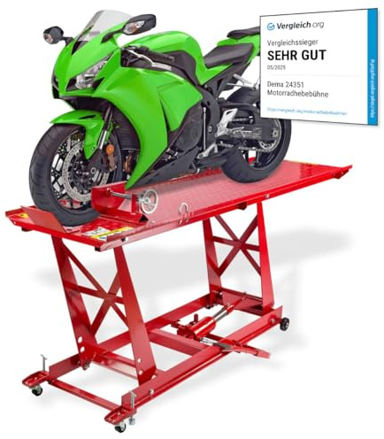 DEMA Motorradhebebühne rot – hydraulische Hebebühne, 450 kg Tragkraft, Werkstattbühne, robust & stabil, ideal für Motorradwartung, Reparatur & Pflege