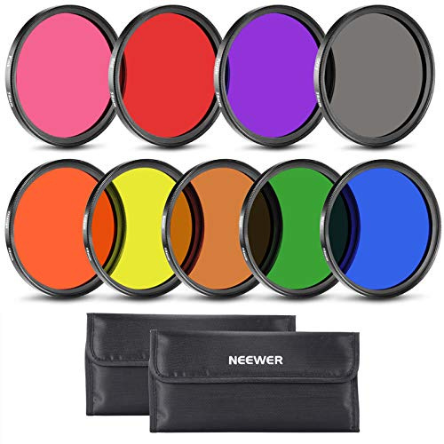 NEEWER 9 teiliges Vollfarb Objektivfilter Set,58mm Harz Objektivfilter mit roter, oranger, blauer, gelber, grüner, brauner, lila, pinker, grauer Farbe, erhältlich mit 2 Beuteln,Kameraobjektiv Zubehör