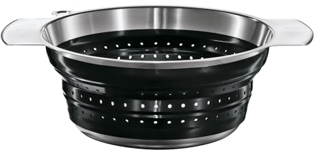 RÖSLE Seiher faltbar, Hochwertiges Abtropfsieb für Gemüse, Salat oder Teigwaren, Edelstahl 18/10, Silikon, Silber/Schwarz, Spülmaschinengeeignet, 24 cm