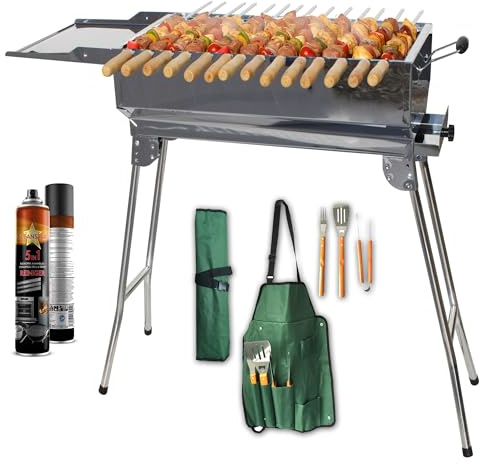 Andreas Dell Premium Holzkohlengrill | Tragbarer Klappgrill Grill mit Aschesschublade, Spießen Grillreiniger Schürze & Grillrost | Perfekt für Garten, Camping & Terrasse