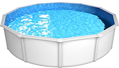 Steinbach Stahlwandpool Set Nuovo de Luxe II – 012141 – Ø 360 x 120 cm – Robuster Pool in Weiß für bis zu 11.000 l Wasserinhalt – Mit winterfester blauer Innenfolie und zahlreichem Zubehör