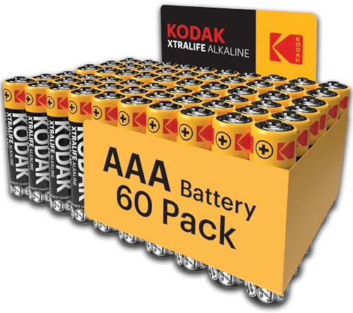 KODAK AAA Alkali Batterien 1,5V (60 Stück) Hochleistungsbatterien Bis Zu 109% längere Lebensdauer, 10 Jahre lagerfähig