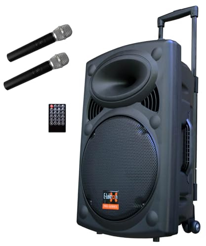 E-Lektron Bluetooth Karaoke Partybox mit 2 Funkmikrofonen – Mobile Lautsprecher EL30-M Komplettset mit Akku, USB, SD & Radio
