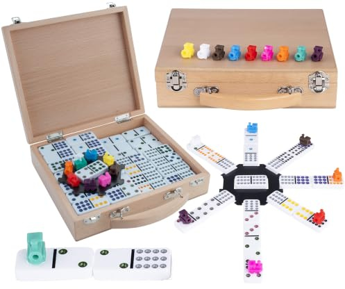 Mexican Train Domino Spiel Im Holzkoffer, Doppel 12 | 91 Steine. Für 2–8 Spieler. Mexikaner Zug Domino Mit Lokomotive Für Erwachsene, Kinder Und Senioren.