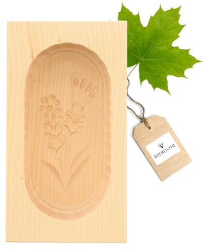 HOFMEISTER® Butterform, für 125 g Butter, 14 cm, Enzian, handgefertigt in Deutschland, Butter-Form zum Dekorieren, eckige Sturz-Form, Butter-Model aus heimischem Ahorn-Holz