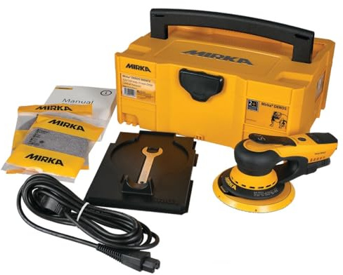 Mirka DEROS 5650CV / Exzenter-Schleifer Schleifmaschine mit Zentral-Absaugung, 2 Schleifteller und Klett im Case/für Ø 125mm & Ø 150mm Schleifpapier / 5,0mm Hub / MID5650202CA, Kabelgebunden
