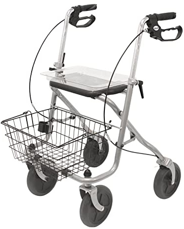Drive Medical WA015 Migo Rollator aus Stahl, 4 Räder, mit Ablage, silberfarben