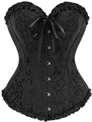 SZIVYSHI Overbust Korsett Damen Top | 14-Stäbchen Jacquard Bustier. Formt eine Sanduhr-Figur für Renaissance-Märkte, Halloween, Piratenkostüme & Mottopartys