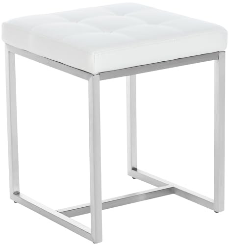 CLP Edelstahl-Sitzhocker Barci Kunstleder I Moderner Hocker Mit Hochwertiger Polsterung Und Bodenschonern I In Vielen Farben | Farbe weiß