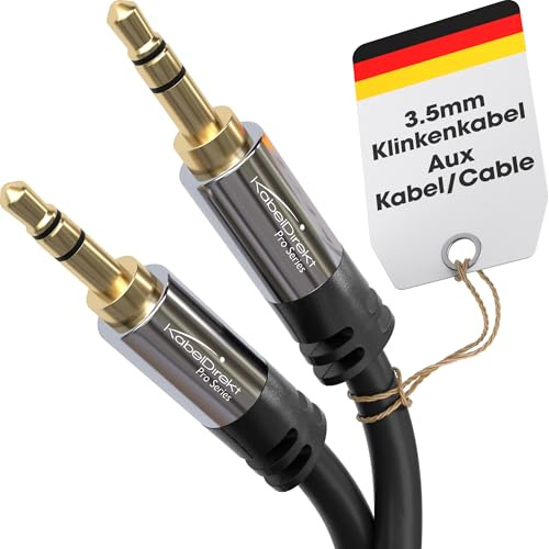 KabelDirekt – Klinkenkabel, Aux Kabel & Audio 3.5mm Kabel – 10m Klinkenkabel – Erhältlich in 0,3m bis 10m – Geeignet für Kopfhörer – Handy – PC & Laptop Audio – Auto – HiFi – Stereo, schwarz