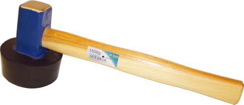 LSR Tools Plattenlegerhammer rund 1.500 g – Gummihammer mit geschraubtem Gummiaufsatz, Hickory-Stiel & blau lackiertem Kopf – Pflasterhammer für Platten, Steine & Gartenbau