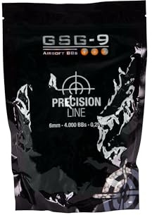 0,25g GSG-9 BBS Kaliber 6mm 4000 Stück weiß Airsoft Kugeln Softair Munition Softairkugeln Airsoft Patronen Softgun Kugeln für Softairpistolen Airsoftgewehre Luftgewehr Softairwaffe