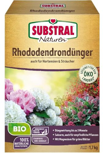 Substral Naturen Bio Rhododendrondünger 1,7 kg für Hortensien | Für Rhododendren Hortensien und Azaleen | Bis zu 3 Monate Wirkung | Mit Zeolith