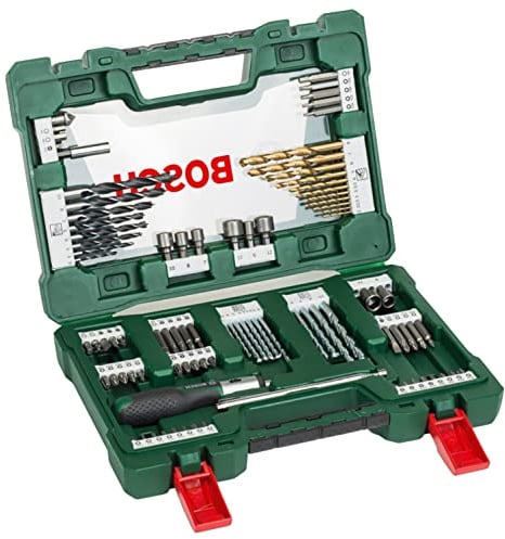 Bosch 91tlg. Titanium-Bohrer- und Bit Set V-Line (für Holz, Stein und Metall, inkl. Ratschen-Schraubendreher und Magnetstab, Zubehör Bohr- und Schraubwerkzeuge)