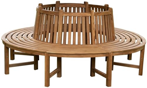 CLP Baumbank Teak 360 Grad Nila witterungsbeständig, Gartenbank rund mit Rückenlehne, Rundbank für Baumumrandung, Holzbank wetterfest | Farbe braun