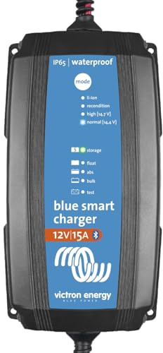 Victron Energy Blue Smart Batterie Ladegerät 12V 15A 230V IP65 CEE 7/17 | Autobatterie Ladegerät - Batterieerhaltungsgerät und Desulfator - IP65 Geschützt - Bluetooth
