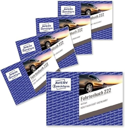 AVERY Zweckform 222-5 Softcover Fahrtenbuch PKW (Finanzamt anerkannt, DIN A6 quer 148x105mm, 112 Seiten|385 Fahrten, Deutschland & Österreich, Abgrenzung privater/geschäftlicher Fahrten) 5er-Pack