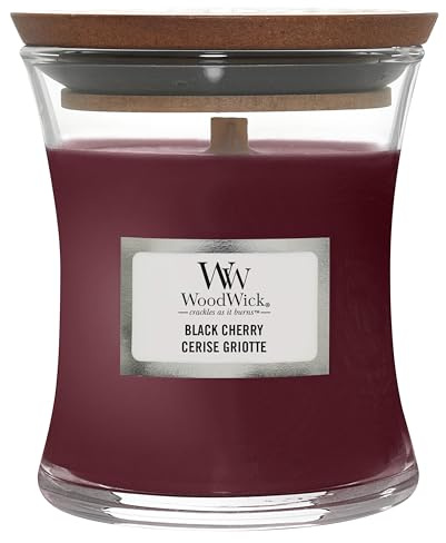 WoodWick Mittelgroße Duftkerze im Sanduhrglas mit knisterndem Docht | Black Cherry | Brenndauer bis zu 20 Stunden