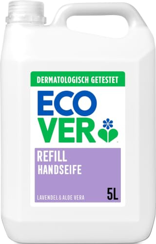 Ecover Handseife Lavendel & Aloe Vera, biologisch abbaubare Seife mit pflanzenbasierten Inhaltsstoffen, Flüssigseife 5L für empfindliche Haut, Veganer-freundliche Formel, 5 l