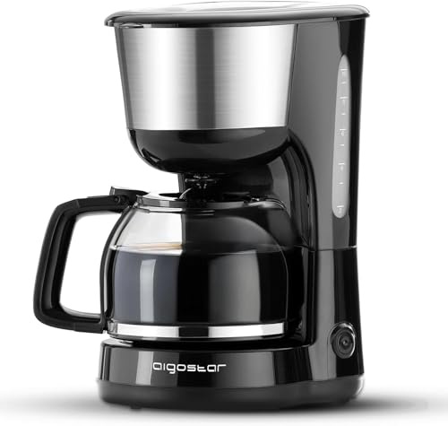 Aigostar Kaffeemaschine Edelstahl, 1000watt Filterkaffeemaschine Glaskanne bis 10 Tassen, 1,25l, Warmhalteplatte, Abschaltautomatik, Tropf-Stopp, schwarz