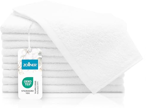 ZOLLNER 10er Set Gästehandtücher - kleine und Flauschige Handtücher in 30x50 cm - waschbar bis 95°C - Baumwolle - in weiß - Hotelqualität - Oeko Tex® Zertifiziert