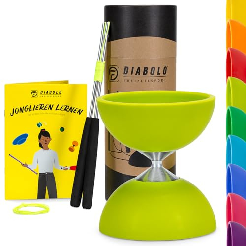 Diabolo Freizeitsport Jonglier-Set Basic mit Diabolo (hellgrün), Handsticks aus Aluminium, Ersatzschnur (160cm) und Gedruckter Anleitung - ideal zum Verschenken für Kinder, Einsteiger & Anfänger