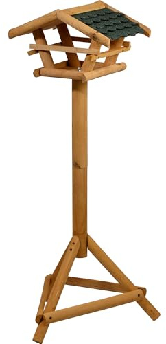 dobar 48100FSC Vogelfutterhaus inkl. Ständer - Vogelfutterstation aus Holz mit Bitumen-Schindel-Dach - Vogelhaus mit Dreibeinständer - Vogelvilla für Garten/Terrasse/Balkon - Grün - 44 x 44 x 101 cm
