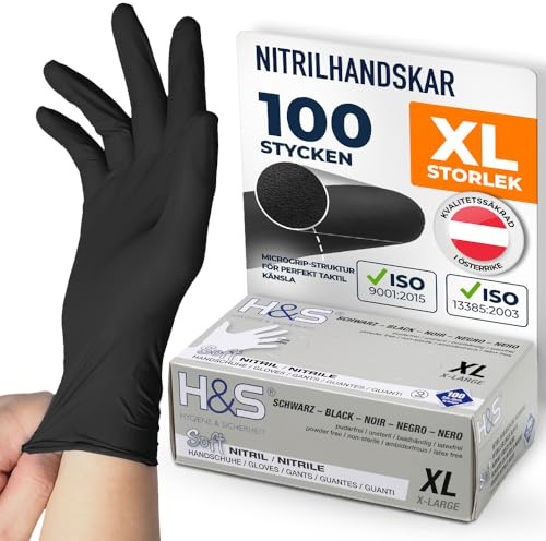 ISC Hygiene & Safety Einweghandschuhe Nitril – Schwarz, XL, 100 Stück | latexfrei, Handschuhe Einweg, Einmalhandschuhe, Nitrilhandschuhe, Gummihandschuhe, puderfrei