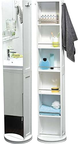 Tendance – Drehbarer MDF-chrank mit Spiegel und Ablagefächern – Weiß – Badezimmer – Badezimmermöbel