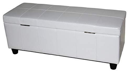 Mendler Aufbewahrungs-Truhe Sitzbank Kriens, Leder + Kunstleder - weiß | 112x45x45cm, MVG-Zertifiziert