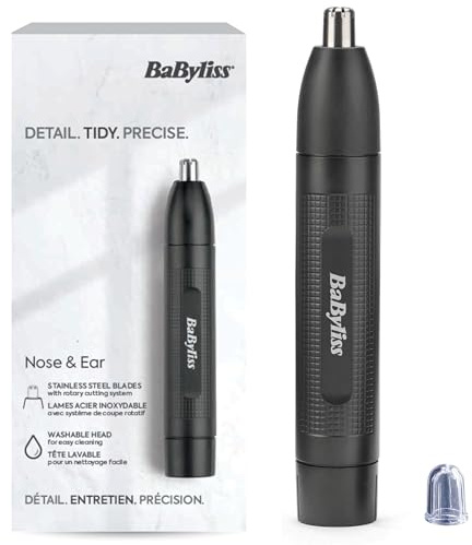 BaByliss E650E Nasen- und Ohrenhaartrimmer, Schwarz, Edelstahl, 2-Klingen-System, batteriebetrieben