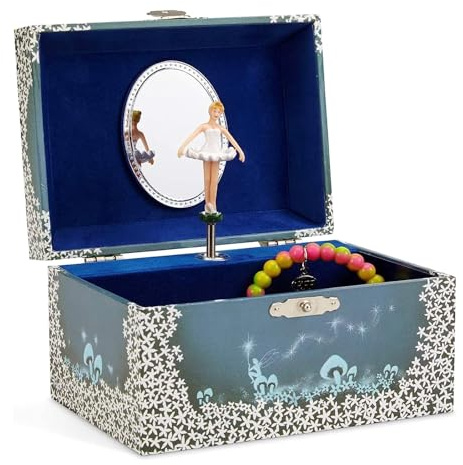 Jewelkeeper Spieluhr Schmuckkästchen - Musikalische Schmuckschatulle für Mädchen mit drehender Fee und Stern Design in Blau und Weiß - Schwanensee Melodie