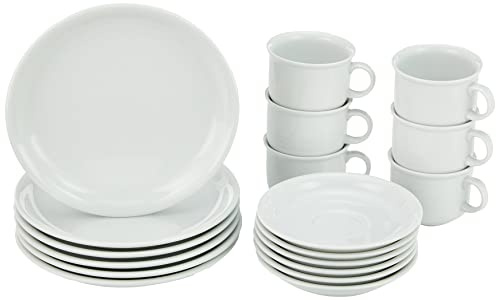 Thomas Trend Kaffeeservice – 18 teilig für 6 Personen, Kaffeeset aus Porzellan, Kaffeetassen Set mit Untertasse, Weiß