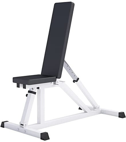 GORILLA SPORTS® Hantelbank - Rückenlehne 7-Fach, Sitz 4-Fach Verstellbar, bis 200 kg Belastbar, Schwarz/Weiß - Trainingsbank, Negativbank, Schrägbank, Fitnessbank, Bench, Flachbank, Fitness, Zuhause